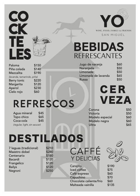 Menu bebidas PICACHOS