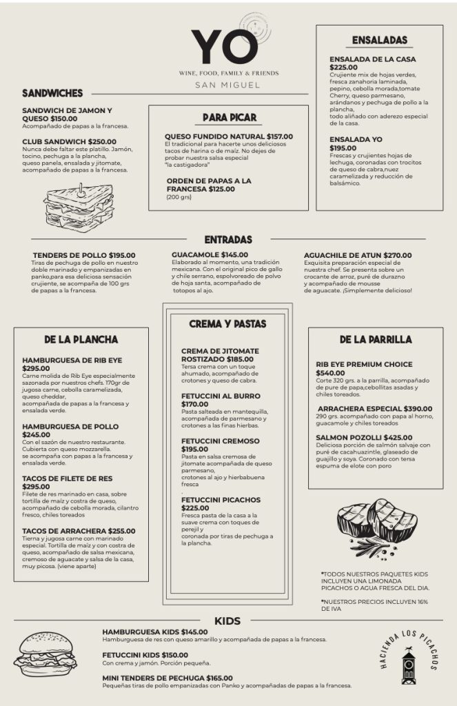 Menu comida PICACHOS